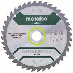 Metabo Lame De Scie 'Cordless Cut Wood - Classic', 216x30 Z40 WZ 5° /B - 628654000