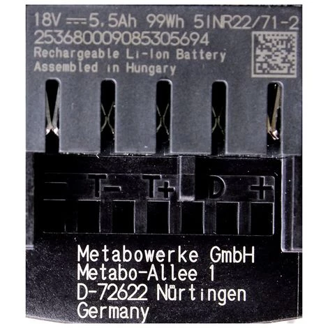 Metabo Set 18V - 2x Batteries LiHD 5,5Ah ( 625368000 ) 3 Metabo Set 18V - 2x Batteries LiHD 5,5Ah ( 625368000 )