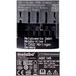 Metabo Basis Set 18V - 1x Batterie LiHD 5,5Ah ( 625368000 ) + Chargeur ASC 145 ( 627378000 ) -Metabo Soldes 21370537 4