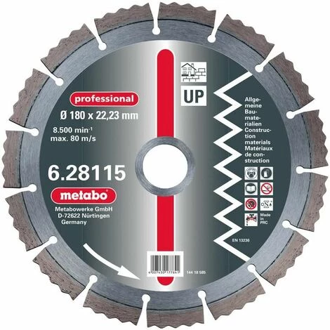 Metabo Meule De Tronçonnage Diamantée, 180 X 2,3 X 22,23 Mm, "professional", "UP", Universelle - 628115000 3 Metabo Meule De Tronçonnage Diamantée, 180 X 2,3 X 22,23 Mm, "professional", "UP", Universelle - 628115000