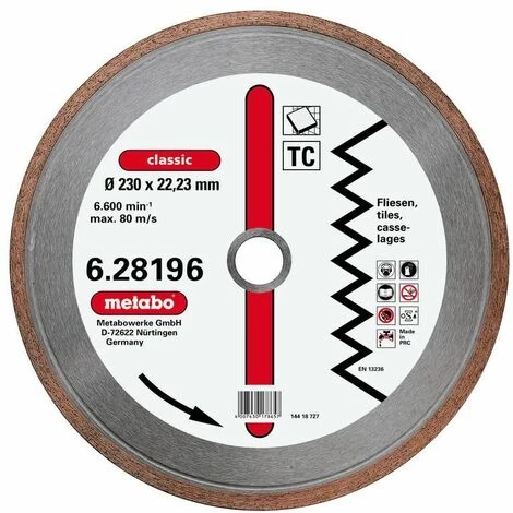 Metabo Meule De Tronçonnage Diamantée, 230 X 1,7 X 22,23 Mm, "classic", "TC", Carrelage - 628196000 3 Metabo Meule De Tronçonnage Diamantée, 230 X 1,7 X 22,23 Mm, "classic", "TC", Carrelage - 628196000