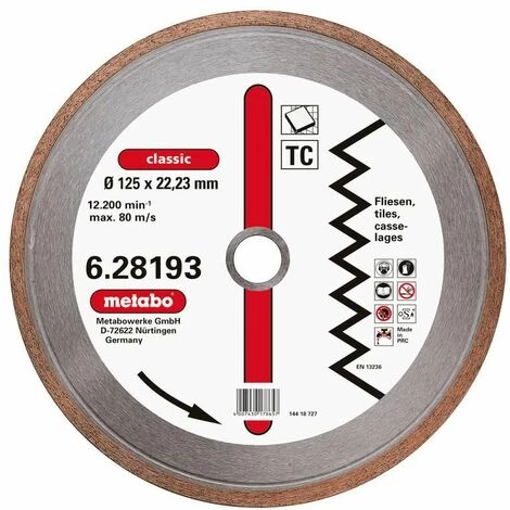 Metabo Meule De Tronçonnage Diamantée, 125 X 1,7 X 22,23 Mm, "classic", "TC", Carrelage - 628193000 3 Metabo Meule De Tronçonnage Diamantée, 125 X 1,7 X 22,23 Mm, "classic", "TC", Carrelage - 628193000