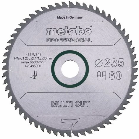Metabo Lame De Scie "Multi Cut - Professional", 235x2,4/1,8x30, Z60 FZ/TZ 5° - 628495000 3 Metabo Lame De Scie "Multi Cut - Professional", 235x2,4/1,8x30, Z60 FZ/TZ 5° - 628495000