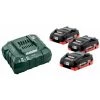 Metabo 3x Batterie + Chargeur SET BASIC 3 X LIHD 4,0 Ah