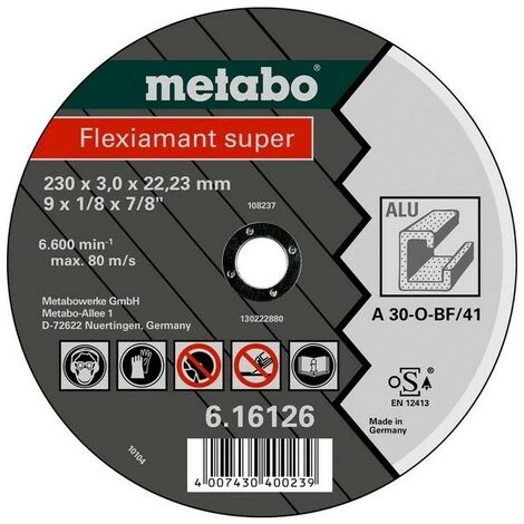 METABO 616126000 - Plat éparation Di Que Meuleu E D'angle Flexiamant Super A30-O Pourle Métal NF 230x3x2223mm (25 Ud Conteneur) 3 METABO 616126000 - Plat éparation Di Que Meuleu E D'angle Flexiamant Super A30-O Pourle Métal NF 230x3x2223mm (25 Ud Conteneur)