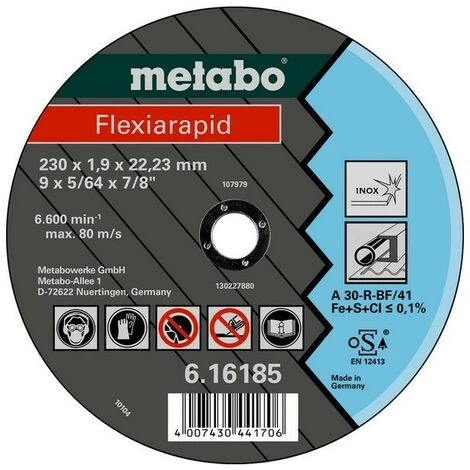 METABO 616184000 - Plat éparation Di Que Meuleu E Angulaire Flexiarapid A30-R Inox 180x2x2223mm (25 Ud Conteneur) 3 METABO 616184000 - Plat éparation Di Que Meuleu E Angulaire Flexiarapid A30-R Inox 180x2x2223mm (25 Ud Conteneur)