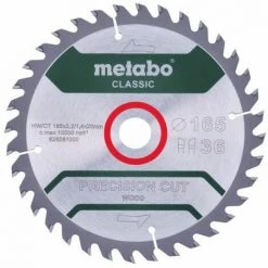 METABO Lame De Scie "bois De Précision - Classique", 165x2,2/1,4x20 Z36 WZ 15° (628281000)
