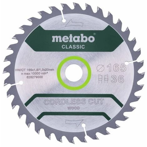 Metabo Lame Classic "Cordless Cut Wood" HW/CT 165x20, 36 WZ 15° Pour Scie Circulaire 3 Metabo Lame Classic "Cordless Cut Wood" HW/CT 165x20, 36 WZ 15° Pour Scie Circulaire