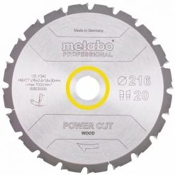 Metabo Lame Pro "Power Cut Wood" HW/CT 216x30, 20 WZ -5° Pour Scie Circulaire