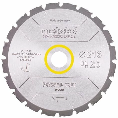 Metabo Lame Pro "Power Cut Wood" HW/CT 216x30, 20 WZ -5° Pour Scie Circulaire 3 Metabo Lame Pro "Power Cut Wood" HW/CT 216x30, 20 WZ -5° Pour Scie Circulaire
