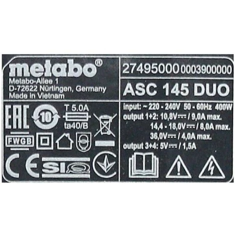 Metabo Basis Set: 2x Batteries LIHD 4,0Ah + Chargeur Double ASC 145 DUO 6 Metabo Basis Set: 2x Batteries LIHD 4,0Ah + Chargeur Double ASC 145 DUO – Image 4